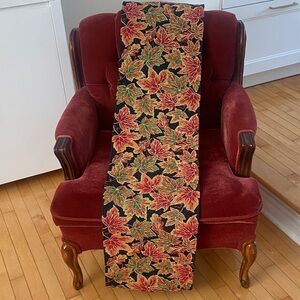 TABLE RUNNER Tapestry Print of Autumn Leaf in Orange:Black & Green L 70 x W 12”
